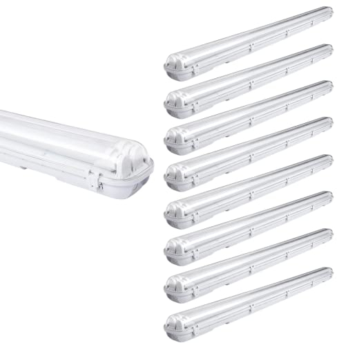 Sonnewelt LED Feuchtraumleuchte 150 cm 8 Stück 6000K Kaltweiß 2x 24W LED-Röhre 4800lm Flimmerfrei T8 Werkstattlampe IP65 Wasserfest Wannenleuchte Leuchte für Garage Keller Bad Büro Warenhaus