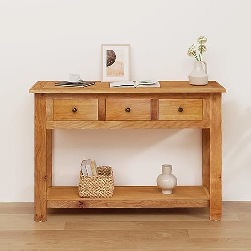 BaraSh Console Table 110x35x75 cm Solid Oak Wood,Console Table for Hallway, Slim Entryway Table with Drawer & Storage Shelves, Sofa Table for Small Spaces, Entryway, Living Room