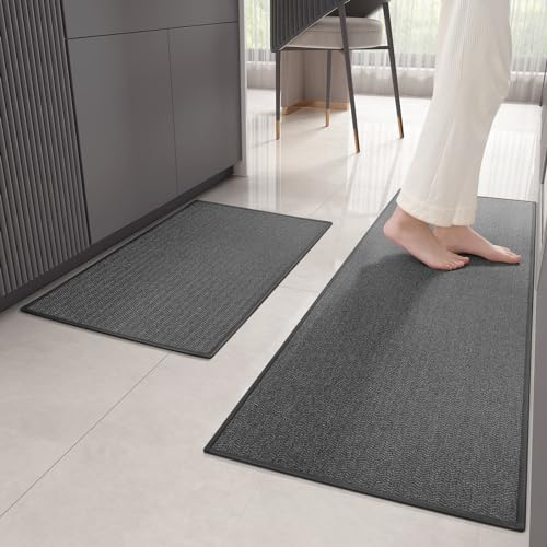 Color&Geometry Alfombras Cocina 2 Piezas Lavable Antideslizante, 43.5x75+43.5x150 cm Alfombra Moderna Resistente a Las Manchas para Cocina, Comedor, Lavadero y Pasillo, Gris Oscuro