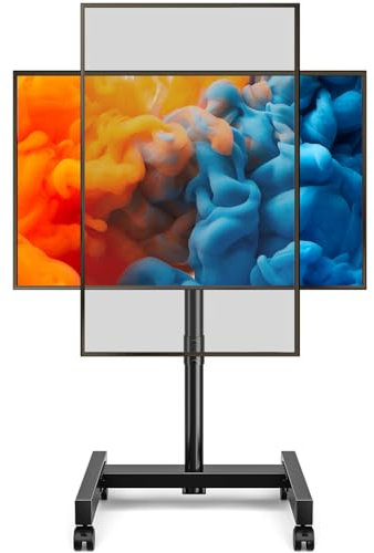 YOMT Carrito de TV móvil con ruedas para pantallas de 13 a 50 pulgadas, soporte inclinable y giratorio, vertical a horizontal, soporte de TV portátil de altura ajustable con ruedas, soporta hasta 44