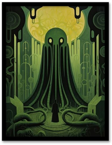 Artery8 The Rise of Cthulhu H.P. Lovecraft Mythos Horror Madness Artwork Painting Artwork Framed Wall Art Print 18X24 Inch
