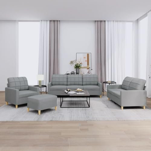 JUNZAI 4-TLG. Sofagarnitur mit Kissen Hellgrau Stoff, Sofa Mit Relaxfunktion, Couchgarnitur, Wohnzimmer Sofa, Couch, Sofa Set 3201250
