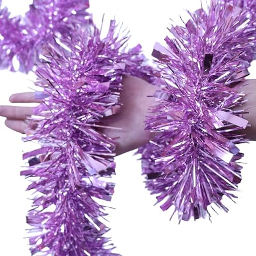 Lametta Girlande Weihnachtsgirlande, 10 Stück 2m * 9cm Weihnachtsbaum Lametta Dekoration Girlande Metallisch Lametta Girlande Hängende Dekoration für Weihnachtsbaum Kranz Hochzeit Party -Hell-Pink