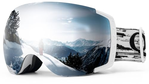 Qunature Skibrille Schneebrille UV-Schutz Ski Brille Dual Lens Anti-fog Sphärische Kompatibler Helm Verspiegelte Snowboardbrille für Brillenträger Damen/Herren, Skifahren, Snowboarden Weiß