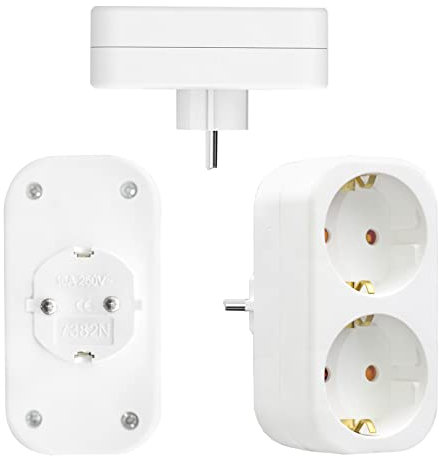 Doppelstecker für Steckdose, Tragbare Steckdosen, für Büro und Hause, Weiß