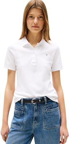 Tommy Hilfiger Damen Poloshirt Kurzarm 1985 Polo Slim Fit, Weiß (Th Optic White), 3XL