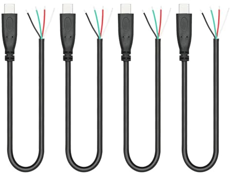 Short USB C to 4 Pin Bare Wire Open End Wire 11, 5V/3A USB Pigtail Cable | 4Pcs USB Type C Male 4Pin Pigtail Power Data Cable, 22AWG Tinned Ends, 480Mbps Data Transfer, for USB Replacement DIY Cable