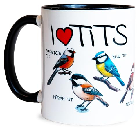 Reactive Brands MUGEMS I Love Tits Mug - Funny Rude Gifts, Sex Joke Mens Womens Novelty Gift Printed Tea Coffee for Husband Bird Watching Boyfriend