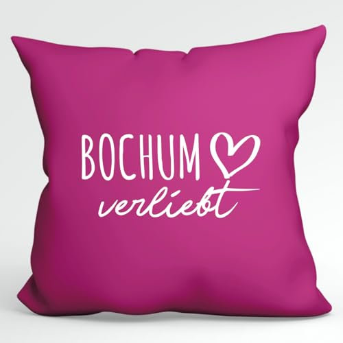 Huuraa Kissen Bochum verliebt Deko Couchkissen mit Füllung 40x40cm Fuchsia mit Namen deiner Lieblingsstadt in Nordrhein-Westfalen Geschenk Idee für Freunde und Familie