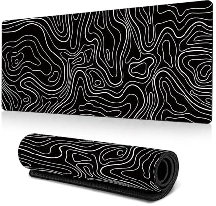 Hernin Grand Tapis de Souris de Jeu, Carte Topographique Tapis de Souris Noir,Grand Tapis de Souris de Jeu XXL avec Caoutchouc étanche Et Antidérapant (Noir)