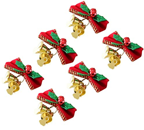 KONTONTY 12stücke Mini-Schleifen Mit Glöckchen Grüne Und Goldene Blättermuster Weihnachtsbaum-Dekoration Zum Aufhängen DIY-Hut Kostümzubehör Weihnachtsdeko-Requisiten Für Haus Und Party