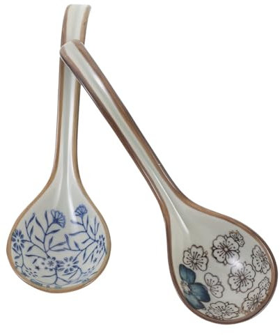 Garneck Rice Scoops Soup Spoons Set 2pcs Japanese Ceramic Spoons Tablespoon for Soup Smooth Surface Craftsmanship