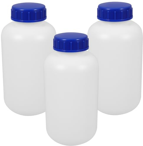OUNONA 3Pcs 1000Ml Semi-Clear Reagent Bottles with Blue Caps Leak-Resistant Plastic Storage Containers for Laboratory and Chemical Use