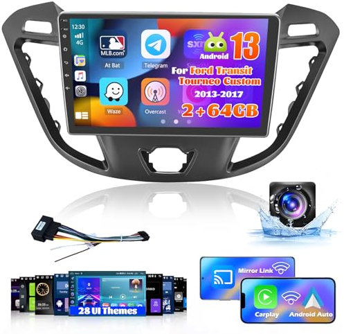 Inefala 2+64G Android 15 CarPlay Radio para Ford Transit Custom 2013-2017, Pantalla Táctil de 9 Pulgadas con Inalámbrico CarPlay y Android Auto, Soporte Navegación GPS Mirror Link BT RDS AHD Wi-Fi DSP