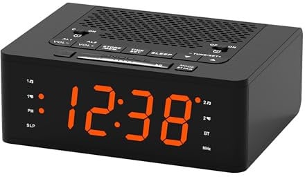 iTOMA Alarm Clock for Bedroom with FM Radio, Bluetooth, Dimmable LED Display, Sleep Timer, Adjustable Volume, Dual Alarm with ON/OFF button, Bedside Clock for Adults Seniors Kids 515