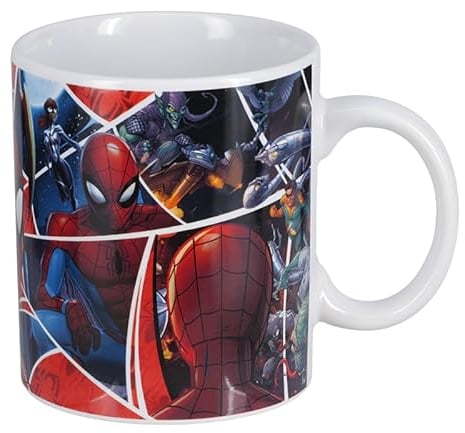 Paladone, Taza de café de cerámica con licencia oficial de Marvel con diseño de collage de cómics de Spiderman, apta para microondas y lavavajillas, XL, 550 ml