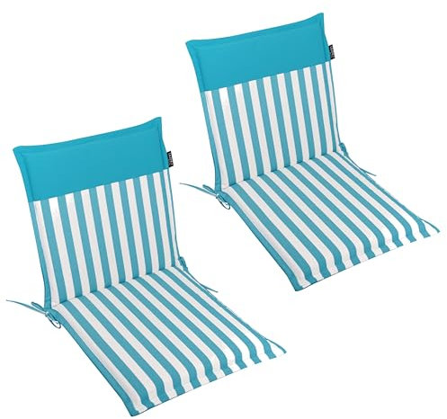 LILENO HOME Lot de 2 coussins pour chaise de jardin à dossier bas - Rayures Aqua uni - Confortables - Pour meubles de jardin - Malt