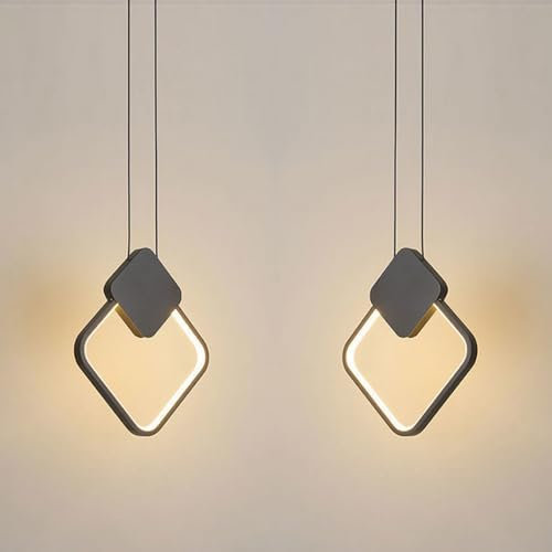 LIGKIN 2 Stück LED-Kronleuchter Quadrat 11W Hängeleuchte, Moderne Pendelleuchte Aluminium Kreative Deckenleuchte für Küche Esszimmer Wohnzimmer Schlafzimmer, Schwarz