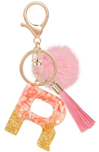 MWOOT Nom Lettre initiale R Porte-clés, Rose Porte-clés pour Femme, Charmes en Résine Pour Clé Porte Clef Voiture Décor Sac à main