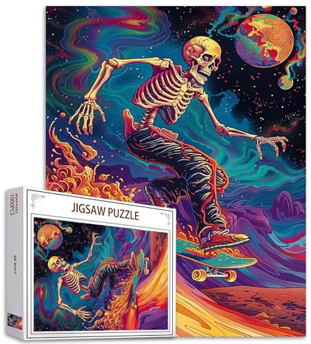 Tucocoo 1000 Piece Jigsaw Puzzles for Adults Skeleton Skateboard Painting Puzzle Psychedelic Trip Art 1000 Pieces Puzzles for Challenging Family Activity Game Colorful DIY Puzzle Wall Decor Gifts
