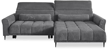 möbelando Wohnlandschaft >Wolve< Kopfteilverstellungen, 2 Kissen, dunkelgrau - 277x108x179cm (BxHxT)