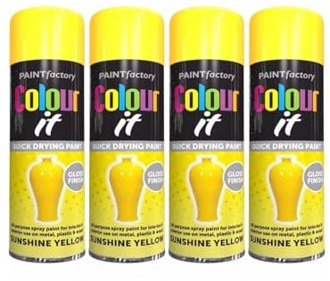 YSAMAX All Purpose Yellow Gloss Spray Paint, Quick Drying Formula, Excellent Coverage And Adhesion, Stunning Finish, Aerosol Spray, Versatile Uses, 250ML, (4PCS)