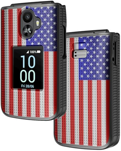 Nakedcellphone Case for TCL Flip 3 Phone, Slim Hard Shell Cover [Anti-Fingerprint, Grid Texture] for T435 (2024) - USA American Flag Design