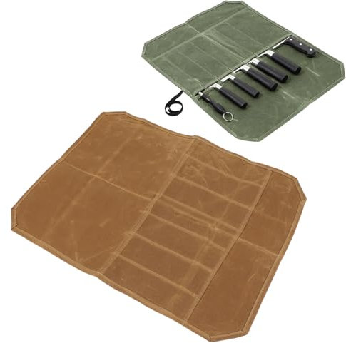Rotolo per Coltelli a 7 Tasche, Rotolo per Coltelli in Tela Cerata, Portacoltelli Portatile, Borsa per Coltelli Rustici, Borsa Impermeabile per Coltelli da Chef, Borsa per (Cachi)