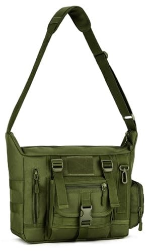 HUNTVP Taktisch Schultertasche Militär Crossbody Bag Sling Tasche Wasserabweisend Umhängetasche Messengerbag Aktentasche mit Verstellbar Schultergurt Outdoor, Grün