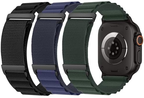 3 Stück Alpine Loop Armbänder - 49/45/44/42mm, Kompatibel mit Apple Watch Ultra/Ultra 2/SE/Series 1-10 (schwarz-schwarz/schwarz-dunkelgrün/schwarz/navyblau)