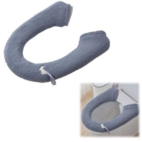 Rakiuty Funda para Asiento de Inodoro con Botón,Funda Asientos de Inodoro,Fundas de Felpa para Asiento de Inodoro,Almohadillas para Asiento de Inodoro,WCsitzbezug WC Wärmer Pad,Gris Oscuro
