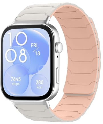 Hinnwer Armband Kompatibel mit Huawei Watch Fit 4 / Watch Fit 4 Pro/Watch Fit 3 für Damen/Herren, Starke Magnetische Loop Silikon Ersatzarmband für Huawei Watch Fit 4 Sternenlicht Rosa
