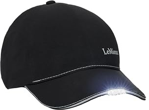 LeMieux Taschenlampenkappe Schwarz - Uni Hands Free Light Hat - Perfekt zum Laufen, Hofarbeit und Gehen - Click Button in Peak