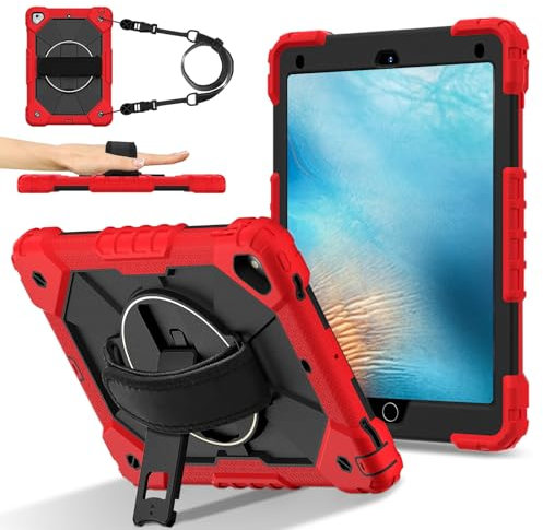 Custodie per tablet Rugged Case Compatible with iPad Pro 9.7 Inch Case,Heavy Duty Protective Cover with Adjustable Stand & Shoulder Strap,With Wrist Strap Kids-Friendly Tablet Case Custodia per tablet
