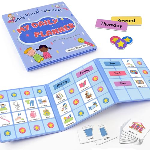 ALSLEA Magnetic Visual Schedule, Morning & Bedtime Routine Chart, Magnetic Chore Chart Cards, Customizable Daily Planner with 171 Magnets ADHD, Autism Learning Material, Early Childhood Education Aid
