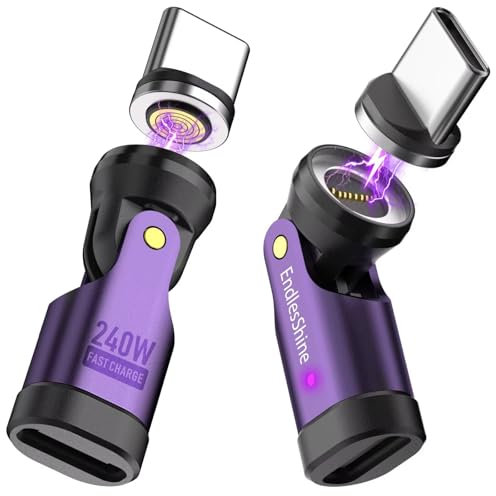 EndlesShine Adattatore Magnetico USB C 240W [2 Confezioni], Può Contenere Tutti I Cavi Di Tipo C In Cavo Magnetico USB C, 90/180/360 Gradi Rotazione, 5A Quick Charge Data Transfer Per Phone MacBook