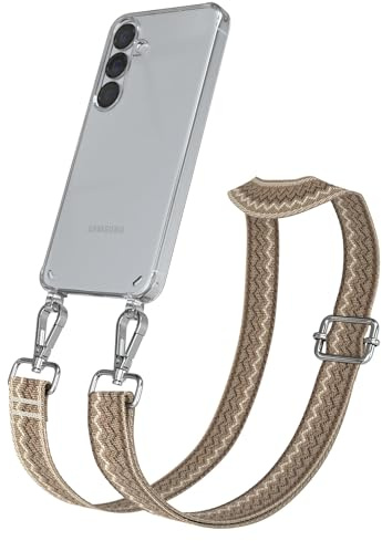 EAZY CASE Handykette - Verstellbares Taschenband kompatibel mit Galaxy S25, Schulterriemen, Handykordel mit Silikon Hülle, Umhängetasche, Hell Braun Braun Silber