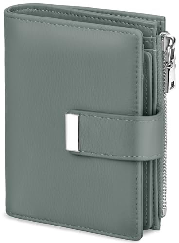 Faneam Portefeuille Femme en Cuir Petit Porte Monnaie Blocage RFID Antivol Portefeuilles Court Poche à Monnaie avec Fermeture Eclair, 12 Emplacements pour Cartes (Vert)
