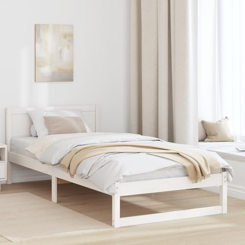vidaXL Minimalistisches Bettgestell Twin Größe Weiß Massivholz Pappel Robuste Konstruktion Viel Stauraum Ideal Für Schlafzimmermöbel Indoor-Design Erwachsene Platzsparend Erschwinglich Stylisch