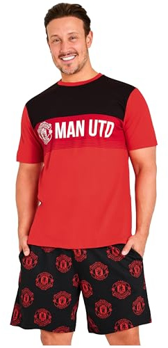 Get Trend Manchester United F.C. Mens Pyjamas Set Short PJs Soft Breathable Nightwear Sleepwear Summer Lounge Set Mens Gifts (3XL, Red/Black Man United)
