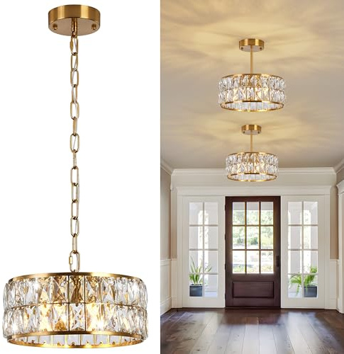 WELAKI HOME Modern Kristall Deckenleuchte golden – Elegante 4-Flammige Rund Kronleuchter mit Kristall, G9 für Schlafzimmer Wohnzimmer Esszimmer Küche Flur, Keine glühbirne, Ø30cm