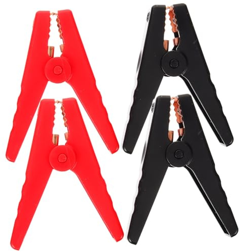Starthilfekabelklemmen mit Kupfer Beschichtung für Auto | Grooved Alligator Clip, für Batterielader und Selbstgemacht Test, Rot Schwarz, 4 Stück