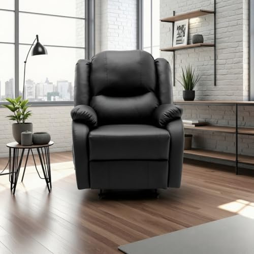 kowdom XXL Fernsehsessel mit Manueller Liegefunktion, TV-Sessel aus PU-Leder mit Fußstütze & Seitentasche, Relaxsessel für Wohnzimmer & Homeoffice