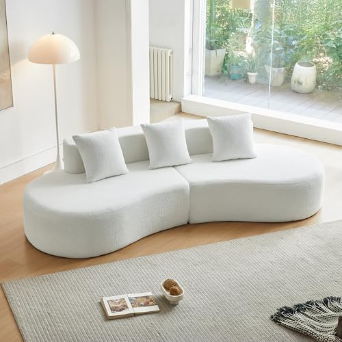 Bladez Sofá esquinero moderno curvado de 5 plazas, sofá modular de terciopelo, diseño curvado, cómodo sofá tapizado, cómodo sofá tapizado con cojines, adecuado para salón y apartamento, color blanco