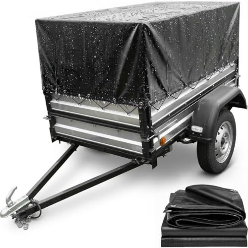 Bâche de remorque de haute qualité 210x114x90 cm, bâche de protection pour remorque avec œillets, corde de tension de 7,5 m, imperméable, en PVC 600D - Bâche résistante aux déchirures pour remorque de