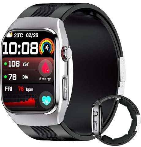iSo Tech Smartwatch con Pompa Aria con Pressione Sanguigna ECG S100 | 2,06 AMOLED Display, 24/7 Monitor Frequenza Cardiaca Sonno SpO₂ Temperatura HRV e Stress per Uomo Donna