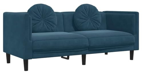 Wynira Sofa mit Kissen 2-Sitzer Blau Samt, modernes Wohnzimmer Sofa mit weichem Polster, platzsparendes Mehrzwecksofa, inkl. 2 runde Kissen, komfortable Couch für Wohnlandschaft und Entspannung