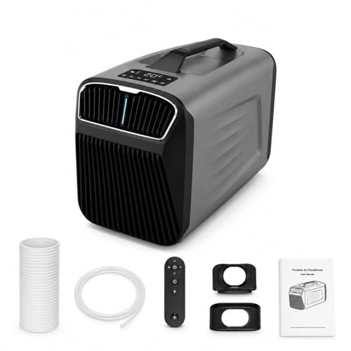 Climatiseur mobile portable 2026 5200 BTU 4 en 1 1500W 220-240V 12V 24V idéal camping-car bateau tente 10m² refroidisseur d’air déshumidificateur silencieux mode nuit climatiseur compact Grey-220V