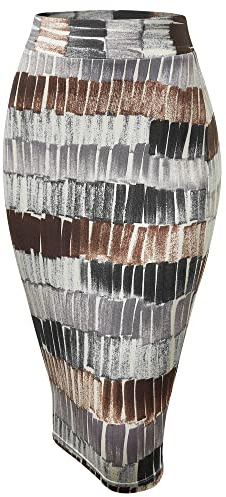MBJ WB1304 Womens Print Midi Pencil Skirt XXL Black_Brown
