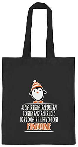 ShirtStreet Pinguin Tierfreund natur Jutebeutel Stoffbeutel mit Menschen - Pinguine Motiv, Größe: onesize,schwarz natur